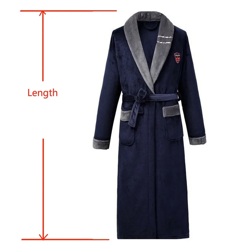 Männer Casual Kimono Bademantel Herbst Winter Flanell Lange Robe Dicke Warme Nachtwäsche Plus Größe 3XL Nachthemd Männlichen Lose Hause Tragen