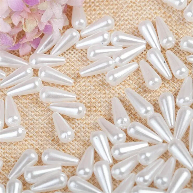 100pcs 6*10mm 6*14mm  8*15mm Water Drop Round White Pearl Imitation Plastic ABS Beads For  Garment Bags Shoes Loose Pearls  DIY