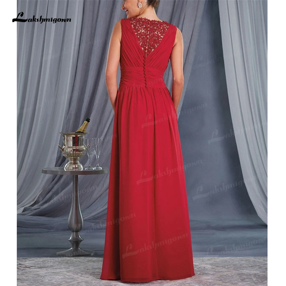 Chiffon vermelho encantador e laço vestido de jantar cintas de espaguete a linha feito sob encomenda mãe da noiva vestidos de madrinha