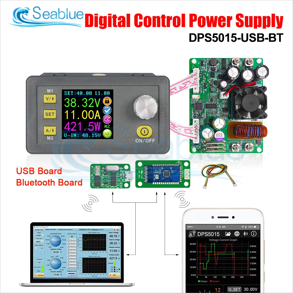 DPS5015 50V 15A Communication Constant Voltage Current DC Step-down Power Supply Module Buck Voltage Converter LCD Voltmeter