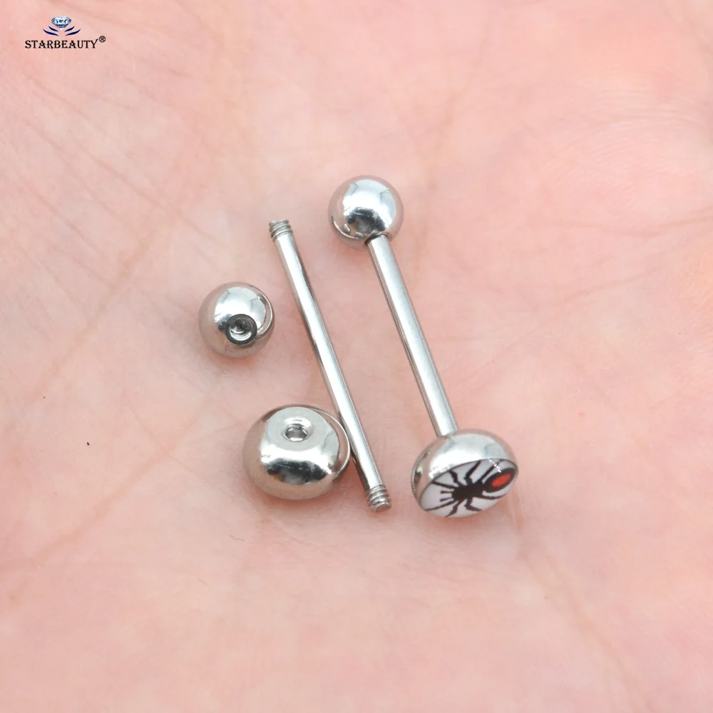 2Pcs DIY 14G 16mm Surgical Steel Barbell Sipder Cherry Dog Cat Tongue Piercing Jewelry Football Sexy Tongue Rings for Women Men