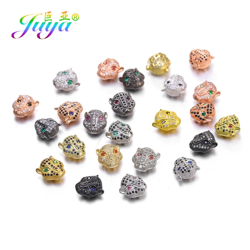 Juya DIY Natural Stones Beadwork Jewelry Making Accessories Handmade Lion Panther Tiger Leopard Head Charms Beads Wholesale