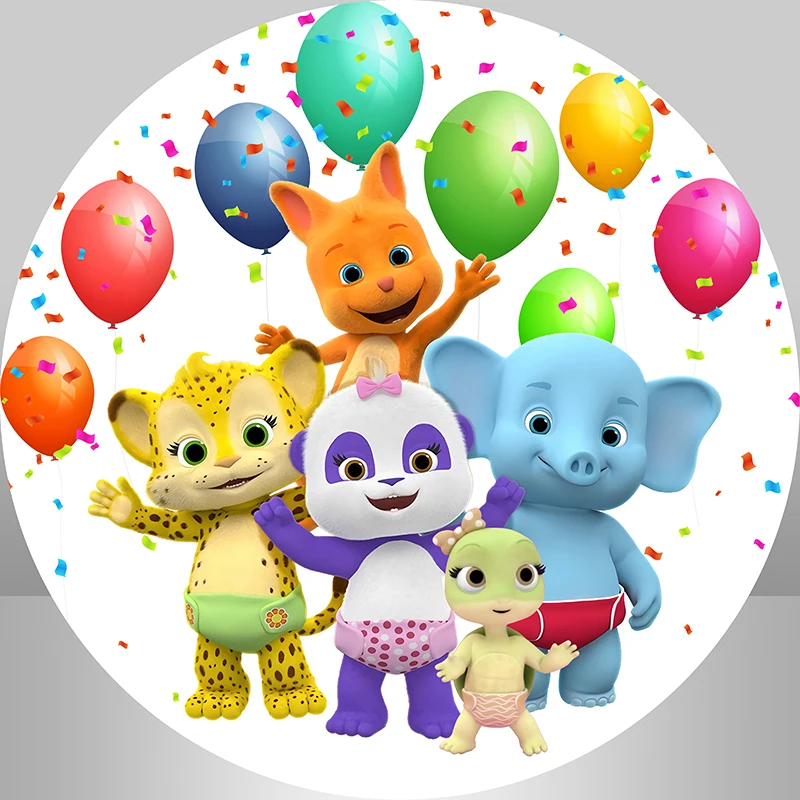 Cartoon Word Party Birthday Background for Party Decoration Wallpaper Cake Table Banner Custom Round Backdrop Cylinder Cover