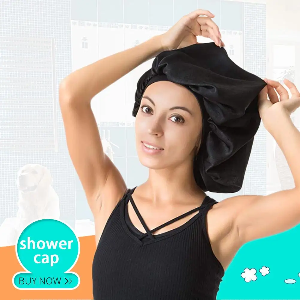 Gorro de dormir súper gigante, gorro de ducha impermeable, protege el cabello, gorro grande de seda satinada, banda elástica Premium de tela lujosa para mujer
