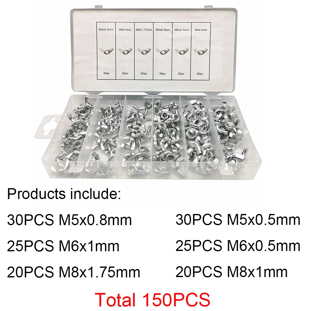 150PCS/Box Butterfly Wing Nuts M5 M6 M8 Stainless Steel Wing Nuts Zinc Plated Hand Tighten Nut DIN315