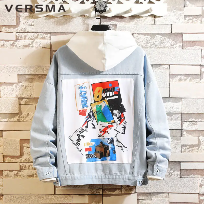 VERMA Korean Harajuku Graffiti Print Men's Jeans Jackets Coats Autumn Streetwear Oversized Denim Jacket For Men Chaquetas Hombre