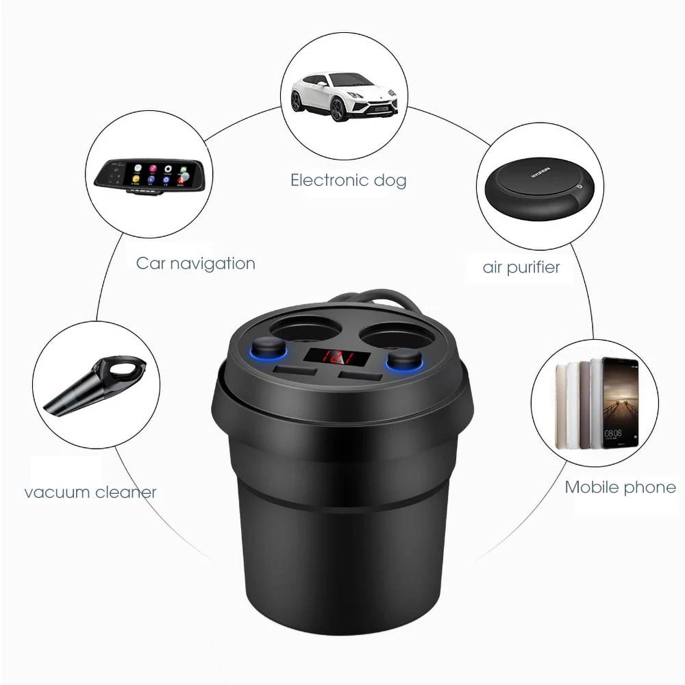 Car Socket Splitter Cup Car Charger Cigarette Lighter 2 USB 3.1A Power Socket Adapter Phone Chargers with Voltage LED Display