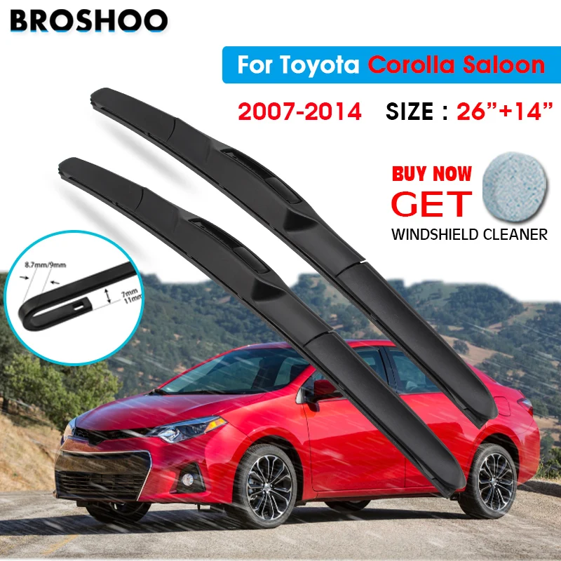 

Car Wiper Blade For Toyota Corolla Saloon 26"+14" 2007-2014 Auto Windscreen Windshield Wipers Blades Window Wash Fit U Hook Arms