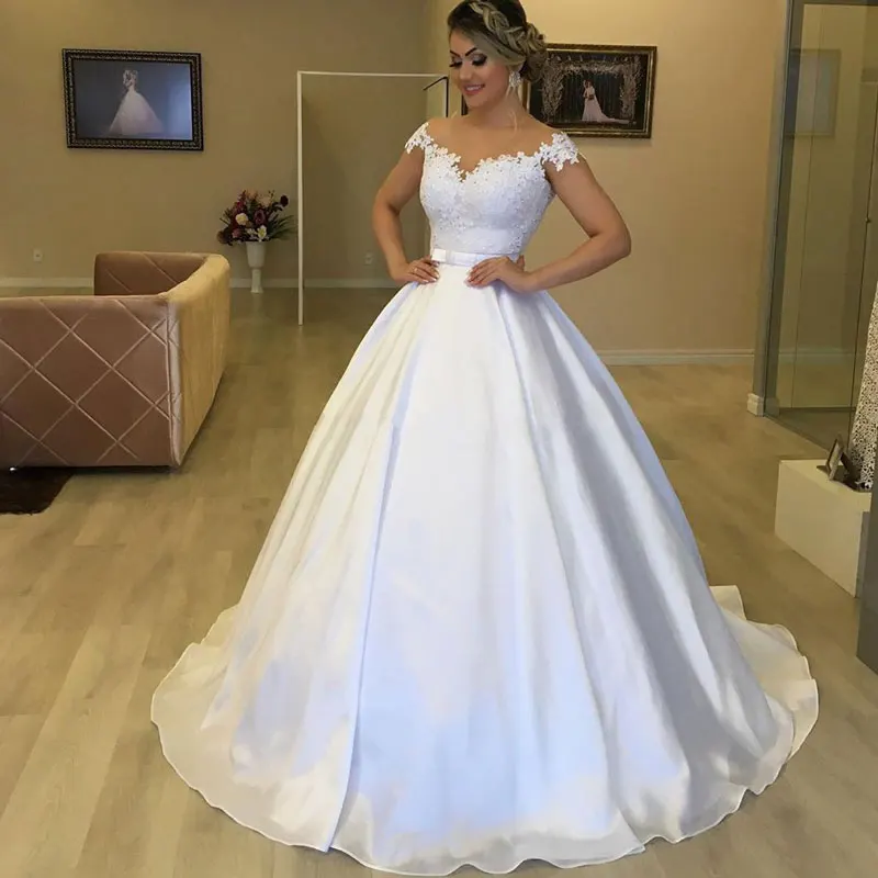 Vestidos de noiva de tule de renda com decote em v vestidos de noiva boné mangas robe de vestido de casamento