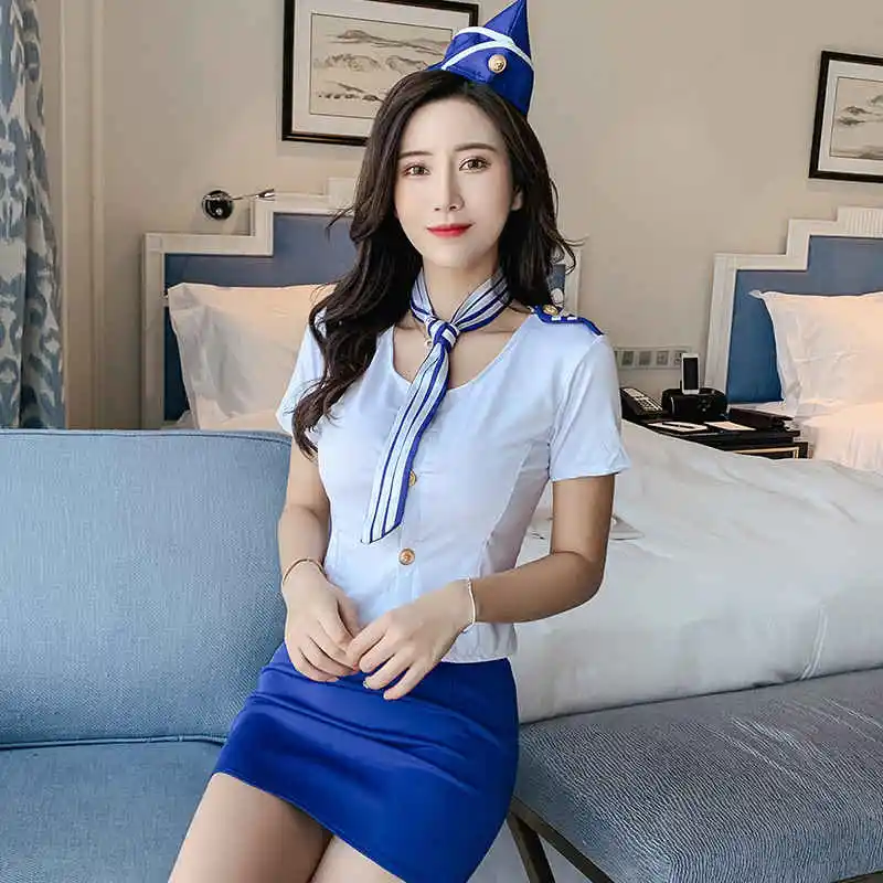 New Sexy Lingerie Female Round Neck Cardigan Button Sailor Policewoman Stewardess Small Fresh Uniform Cosplay Temperament Suit