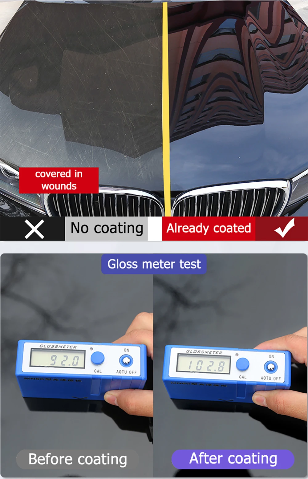Keramik für Autos, beschichtet, 9H Nano, flüssiges Glas, plattiert, Kristall, hydrophob, wasserfest, Polierfarbe, Härtegrad, Kristall-Autopolitur – Detail 9