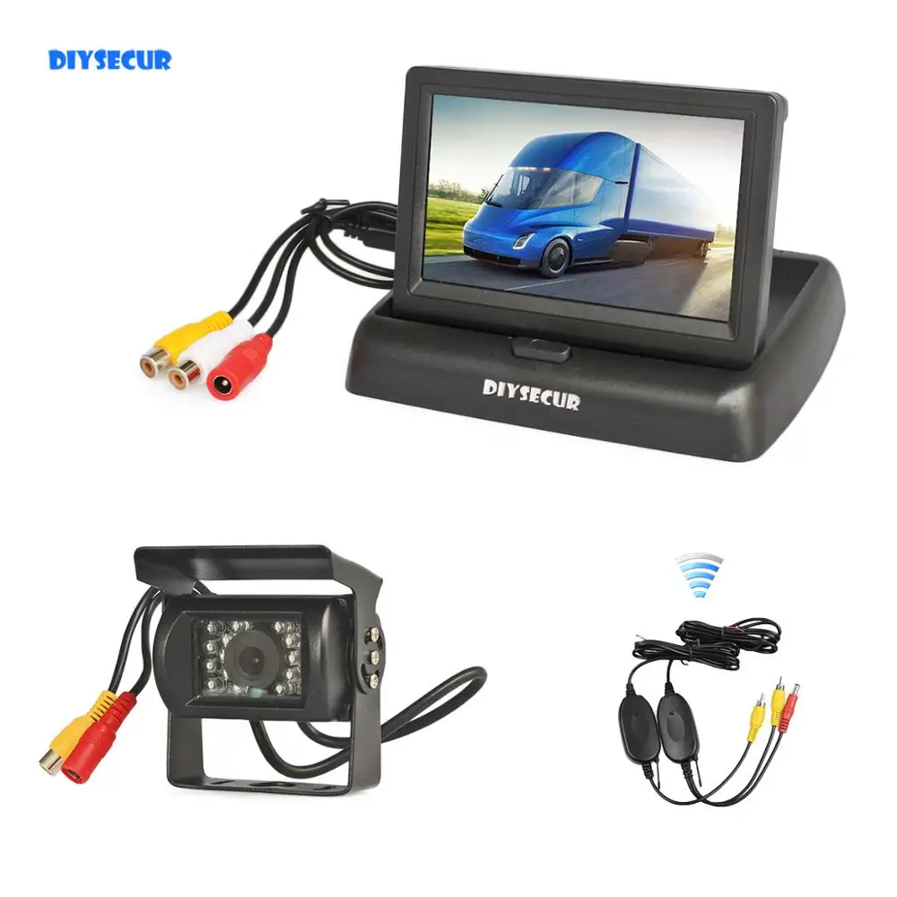 

DIYSECUR Wireless 4.3" Foldable Rear View Monitor Car Monitor Waterproof CCD Reverse Backup IR Night Vision Bus Truck Camera