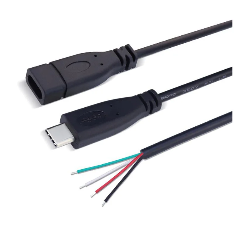 1pcs 25cm 2pin 4pin Wire USB 2.0 Type C Male Female Plug Extension Welding Type USB-C DIY Repair Cable Charger Connector