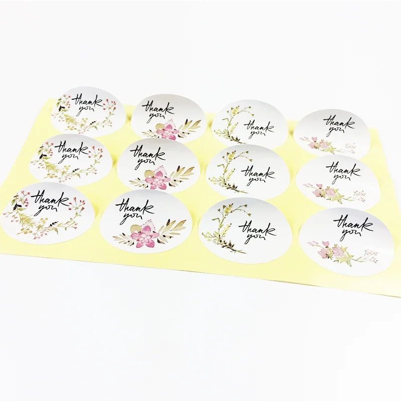 120Pcs/pack Green Leaf Wreath pattern Label Hand Made With Thank You Sticker Baking Gift Sealing Stickers