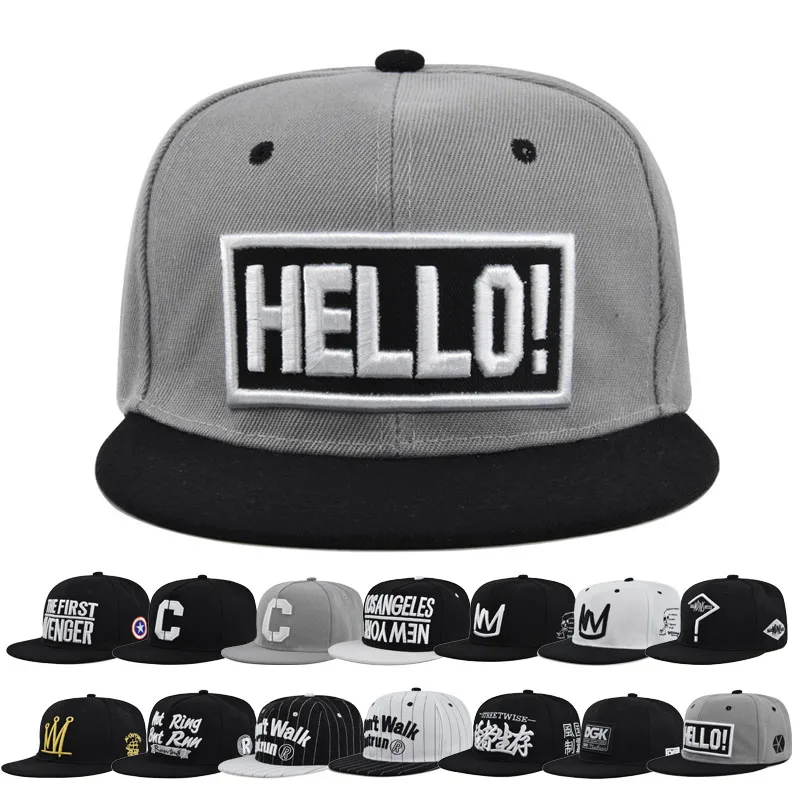 Hip-hop cap Baseball cap Flat hat Embroidery pattern Fashion Spring Autumn Flat brim hat cap Hip Hop Fitted Cap Youth tide cap