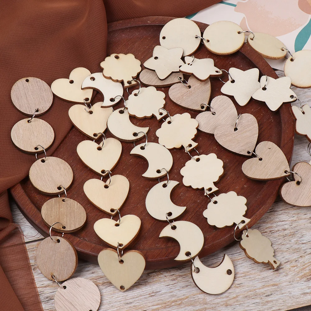 50pcs Wooden Circle Discs Tags with Holes Ring Clips for Birthday Reminder Calendar Chore Board Plaque DIY Decoration Art Crafts