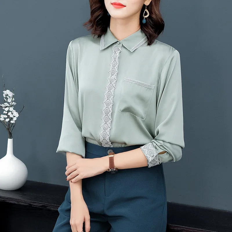 Real Silk Shirts Womens Tops and Blouses Long Sleeve Blouse Women Spring Autumn Vintage Blusas Mujer De Moda 2020 P8365 YY2611