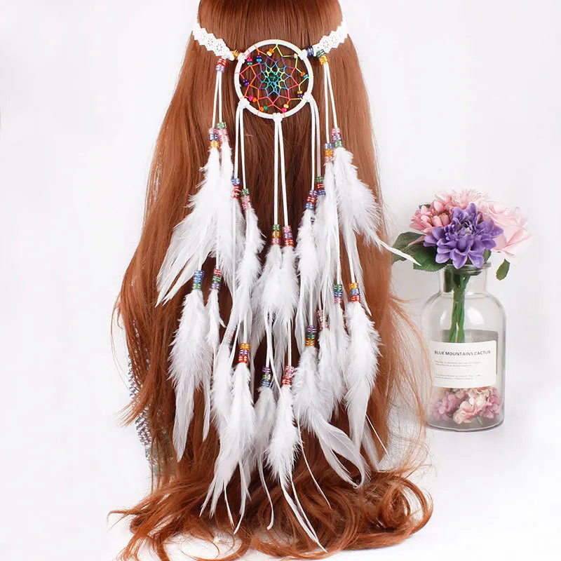 

Dreamcatcher Feather Headband Festival Dream Catcher Hair Piece Boho Indian Wedding Fairy Headbands Headdress Tribal Headpiece