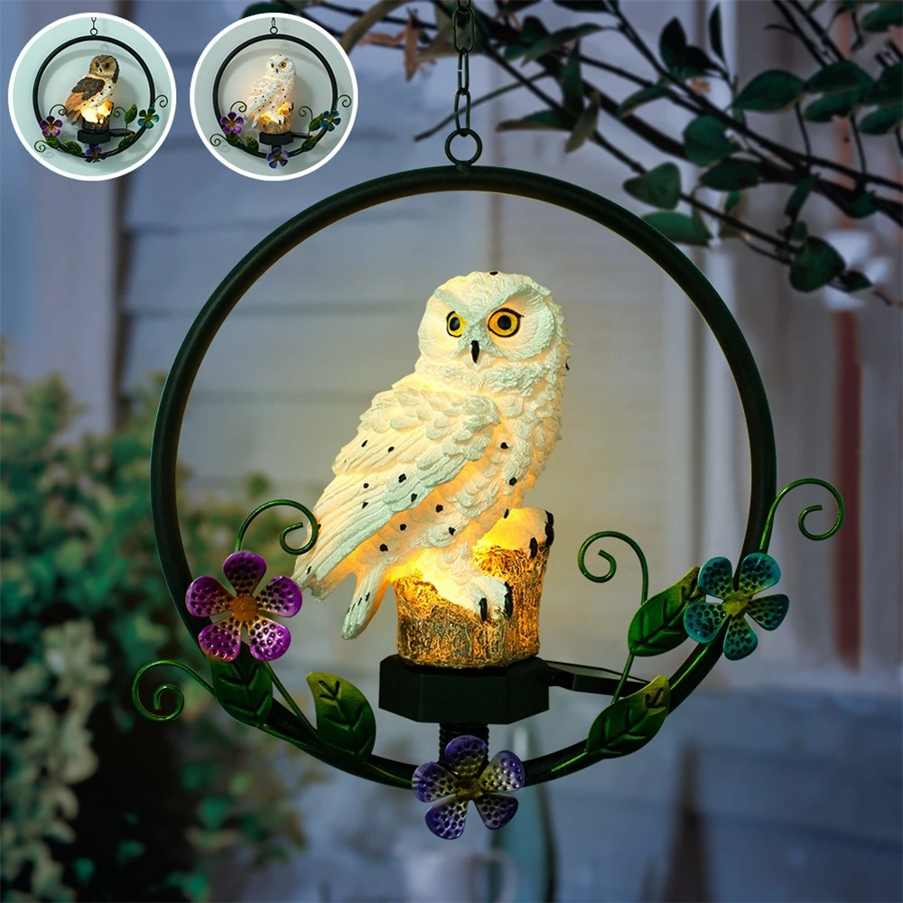 

2021 Solar Powered Garden Decoration Outdoor Owl Bird Garden Art Light Decoration Outside Wind Chimes Led Light Hanging Lights