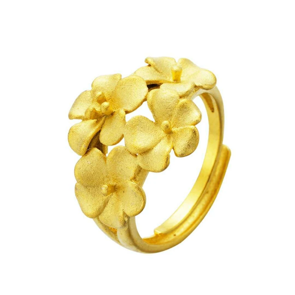 24k Gold Color Engagement Rings For Women Multi Flowers Open Ring Adjustable Anillo Bague Femme Wedding Jewelry Party Gifts