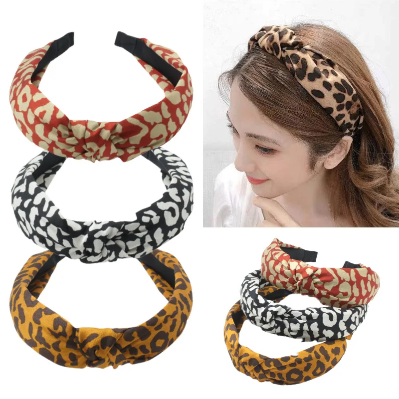 European and American New Wide Edge Headband Retro Cross Knot Headband Women\'s Fashion Leopard Print Headwear Hair Accessories