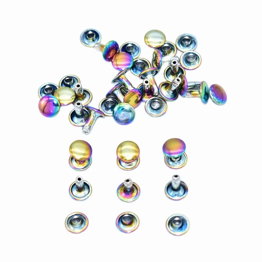 9mm Rainbow Material Double Cap Rivets Studs for Leathercrafts Fastener Snaps Prong Studs rivets 50set