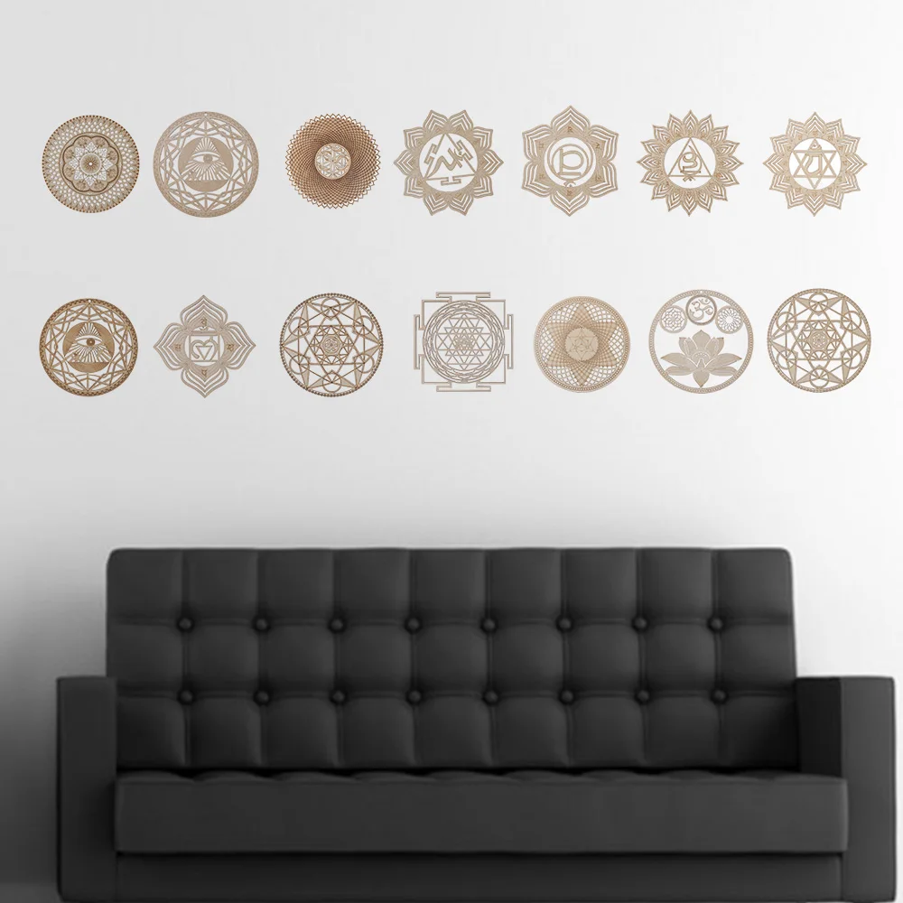 14 Styles Wood Wall Art Home Decor Handmade Coasters Home Wall Decor Wooden Wall Sign Slice Wood Base Flower Of Life Energy Mat