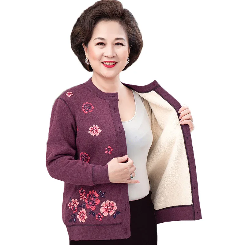 Middle-aged Elderly Mother Sweater Knitted Sweaters Cardigan Jacket Women\'s Sweater Autumn Winter Thickening Warm Outwear Tops