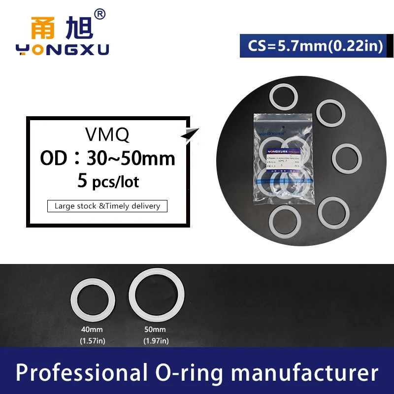 2PCS/lot White Silicon O-ring Silicone/VMQ CS5.7mm OD30/35/40/45/50*5.7mm Oring Seal Rubber Rings Gasket Strip Waterproof Washer