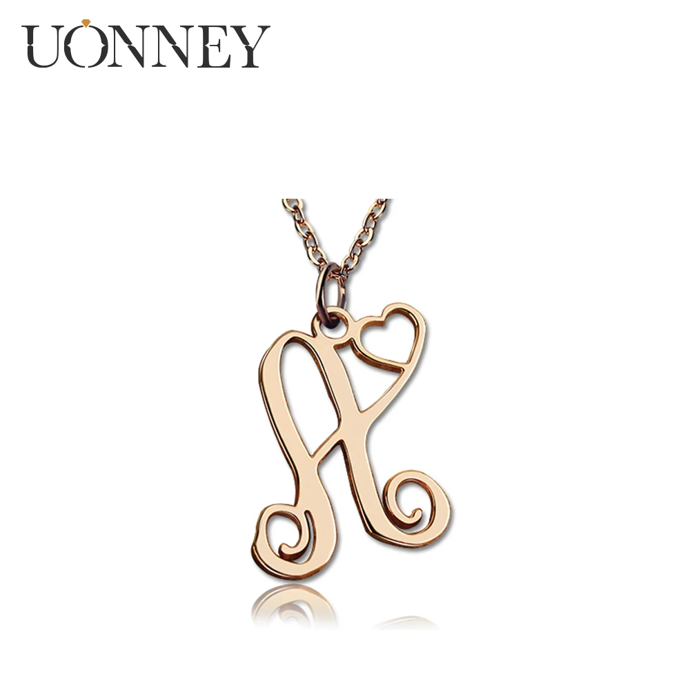 

UONNEY Dropshipping Personalized Initial Heart Pendants Unique Sterling Silver Necklace Fashion Women Jewelry Gift for Birthday