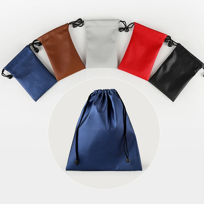 

10 Pcs/Lot High Quality 14.5x20, 21.5x25cm PU Leather Drawstring Bag Jewelry Headset Data Cable Waterproof Storage String Bags