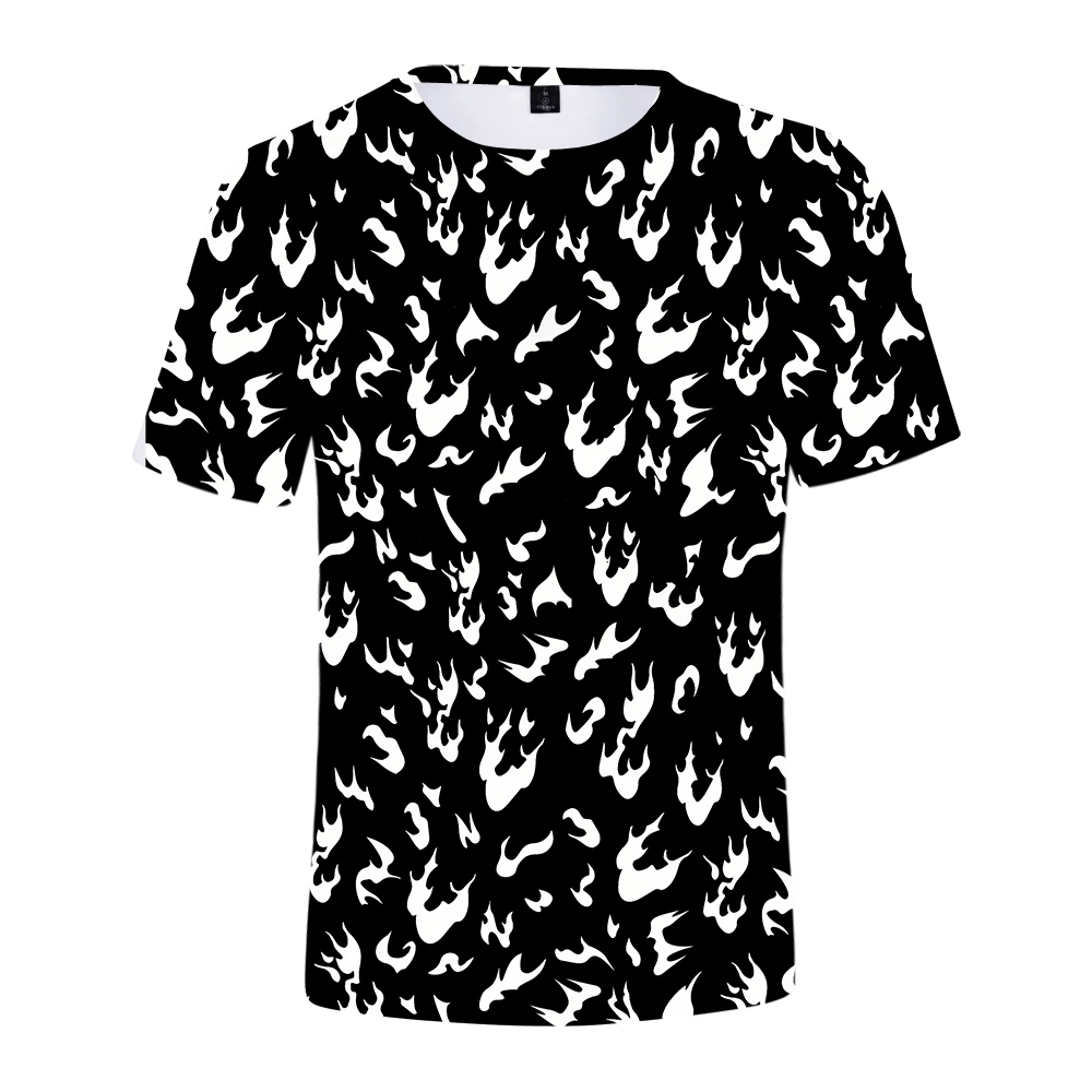 Black and White Fire Flame 3D Print T Shirt Men and Women Summer Short Sleeve Tshirt Harajuku Anime T-shirt Cosplay Costume