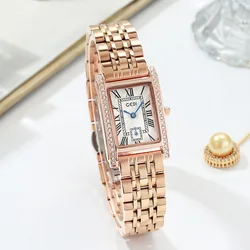 Reloj de cuarzo de acero inoxidable para mujer, pulsera de oro rosa de lujo, regalo sencillo de plata 2021 superventas, resistente al agua