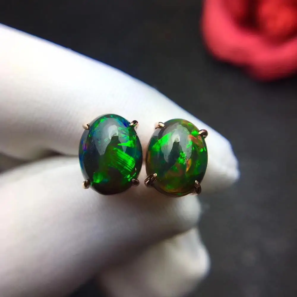 

NEW Arrival Black Opal earring Free shipping Nature real Black opal Earring 925 sterling silver Fine jewelry