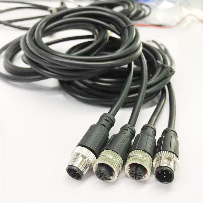 Straight/Right Angle Bend Waterproof 4pin 5pin 8pin 12pin M12 Sensor Connector Injection Aviation Male Female Plug 5M Cable Wire