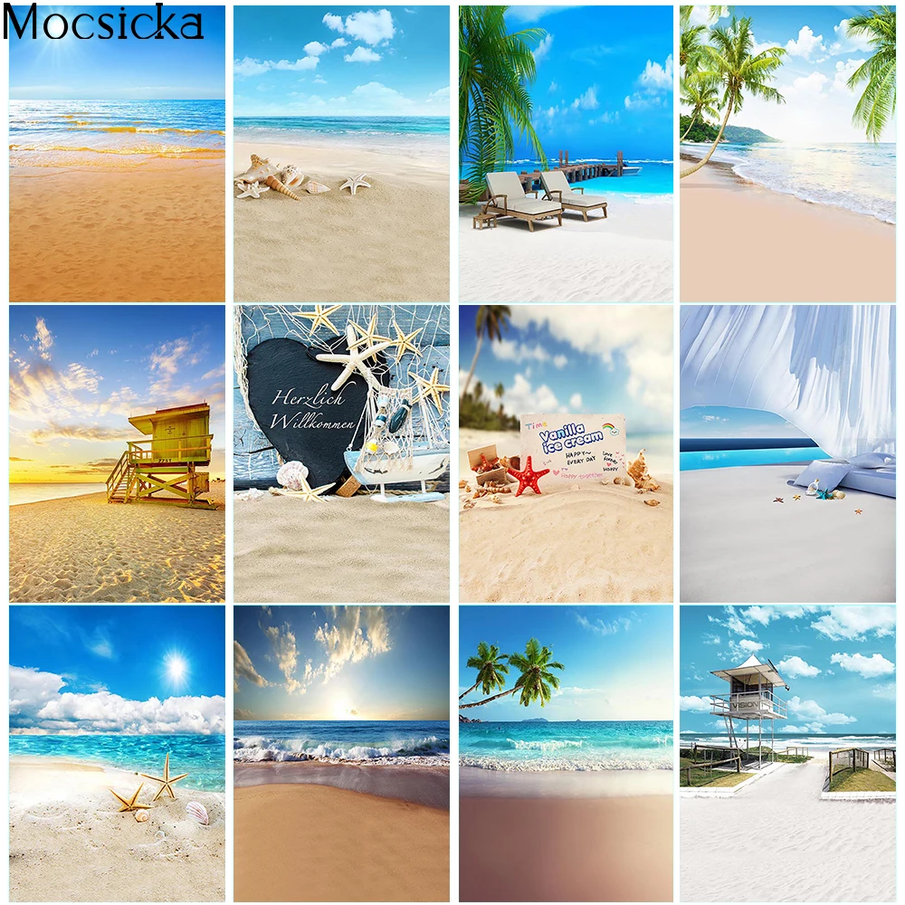 

Summer beach Blue Sky and Sea Backdrop for Photography Studio Palm tree Rainest Newborn Kids Portrait Background Photo