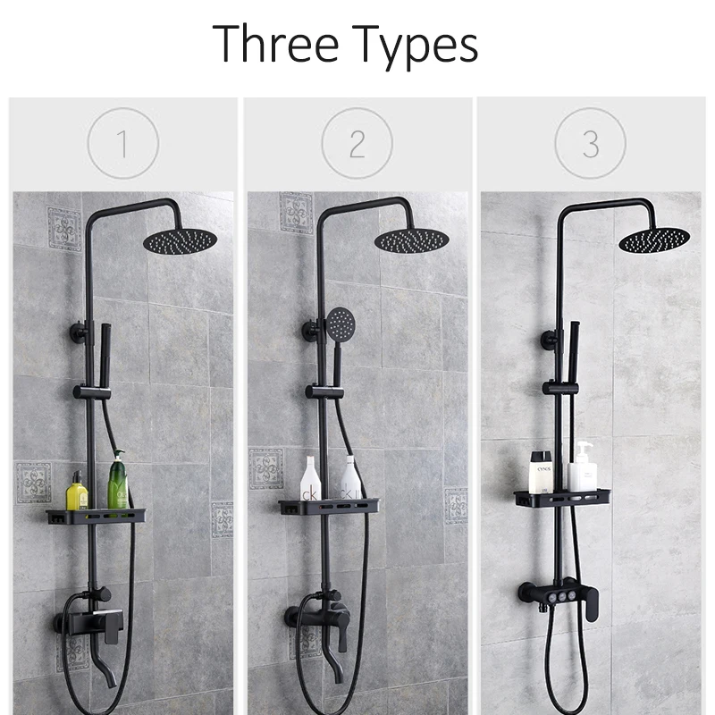 

Vidric Vidric Black ORB Thermostatic Shower Faucets Set Rain Shower Commodity Shelf Dual Function Spray 3 Way Mixer Tap Bath Sho