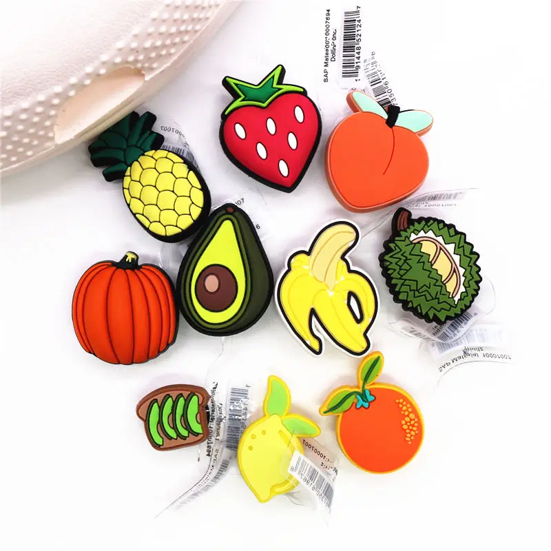 Original PVC Fruits Shoe Buckle Accessories Cute Pineapple Peach Banana Shoe Decoration for Shoe Charms Bracelets Kids Gift