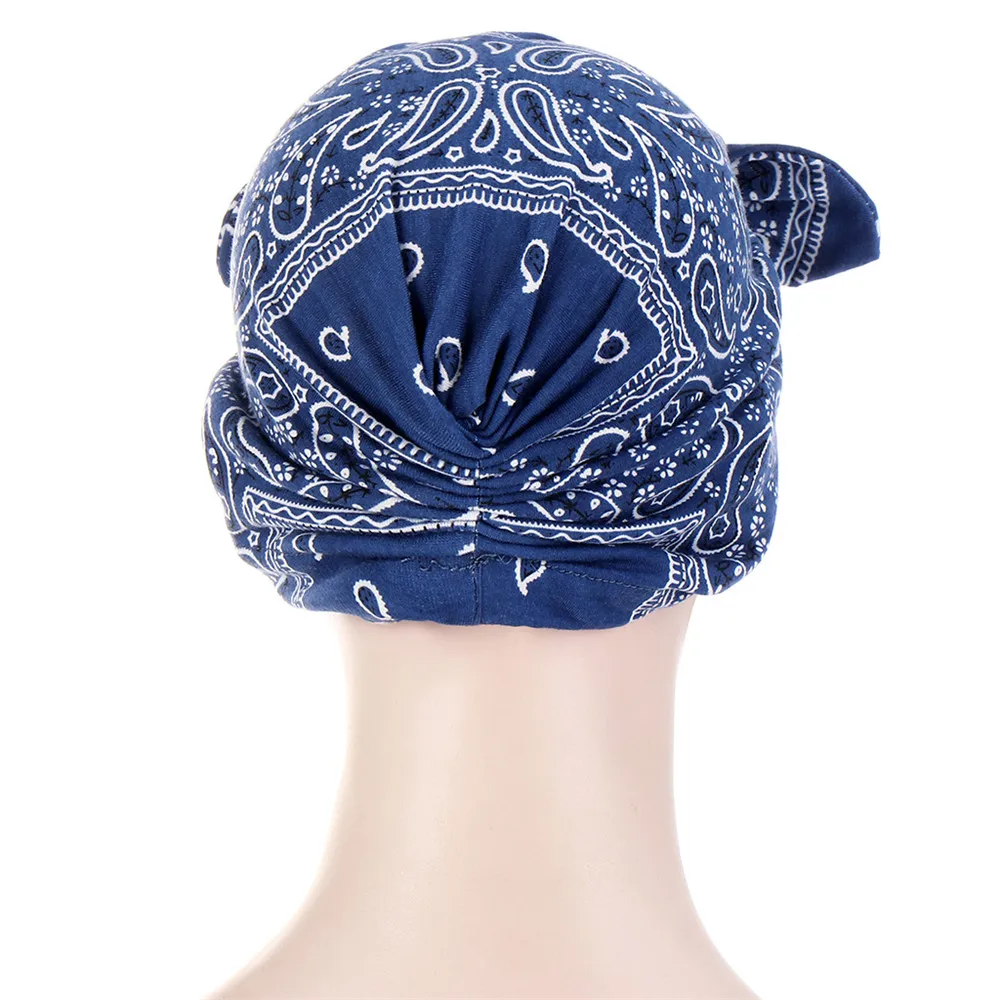 Topi Kemo kerudung ikatan simpul Muslim motif India topi Dalaman Bonnet kanker rambut rontok Turbante melar penutup kepala kupluk Femme