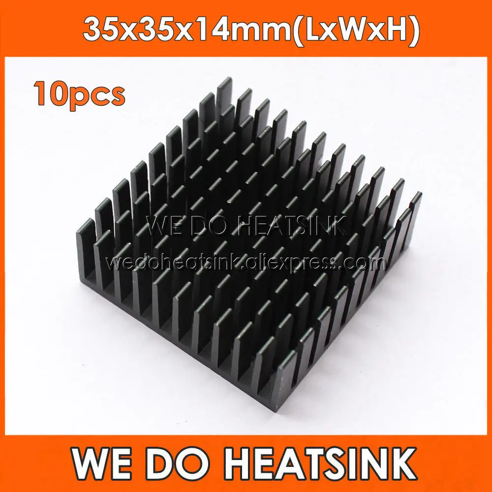 

WE DO HEATSINK 10pcs 35x35x14mm Aluminum Network Routers Chip Heatsink Black Anodize Radiator For IC, Chipset,Asic