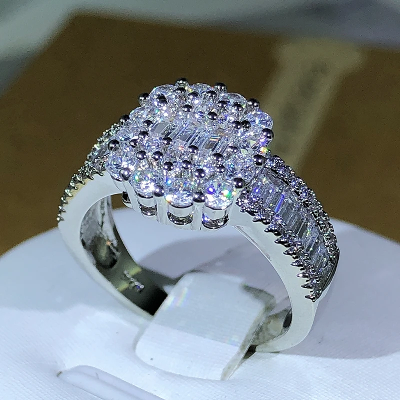 925 Silver High Quality Square White Zircon Ring For Ladies Wedding Engagement Party Fashion Jewelry Gift