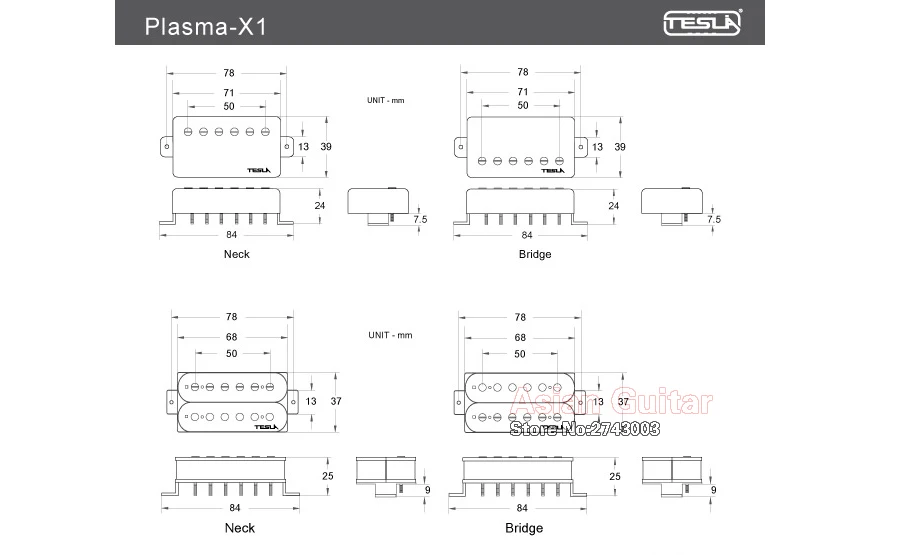 Tesla PLASMA-X1 Humbucker Alnico Guitar Pickup, Gold Color, Neck or Bridge Position