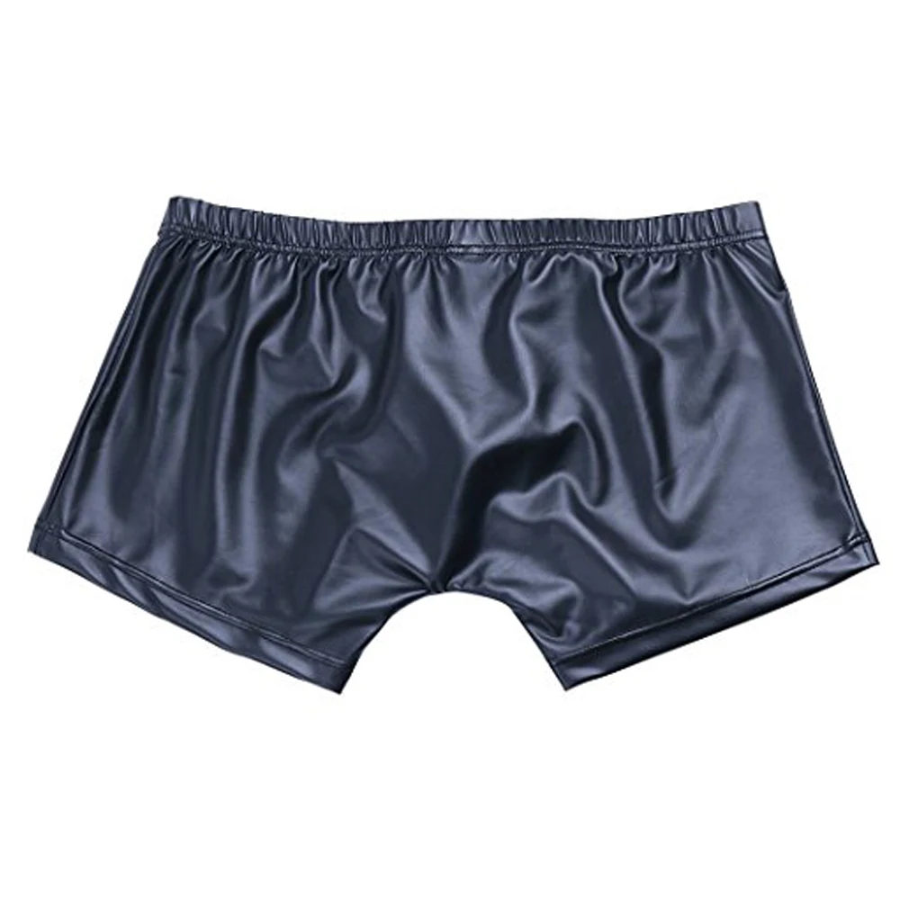 Male Sexy Boxer Underpants Faux Leather Fasion Gay Underwear Thin Black Shorts Hot M-2XL  Comfortable Men New Panties