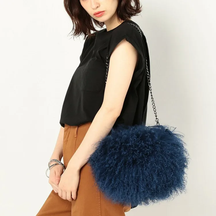 Fashion high quality Sweet Soft Real Fur Handbags Small Shoulder Bag Winter Warm Beach Wool Bucket Bag Gift For Christmas