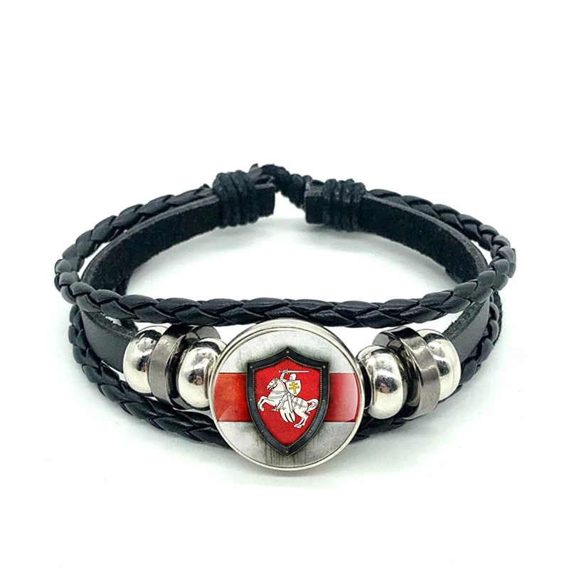 Republic of Belarus Symbol Badge Leather Bracelets Black Charm Multi Layers Weave Handmade Punk Charm Bracelets for Belarus