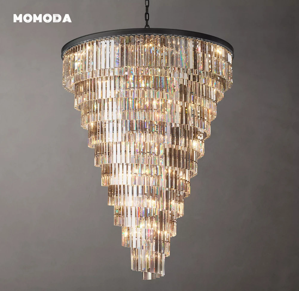 

Modern Crystal Chandeliers Large Black Round Helix Chandelier High Ceiling Living Room Dining Room Staircase Pendant Lights