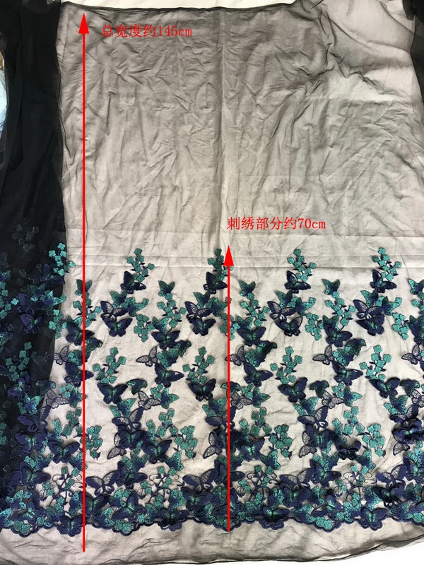 1meter 3D butterfly flower embroidery lace fabric heavy handmade clothing skirt dress net gauze fabric