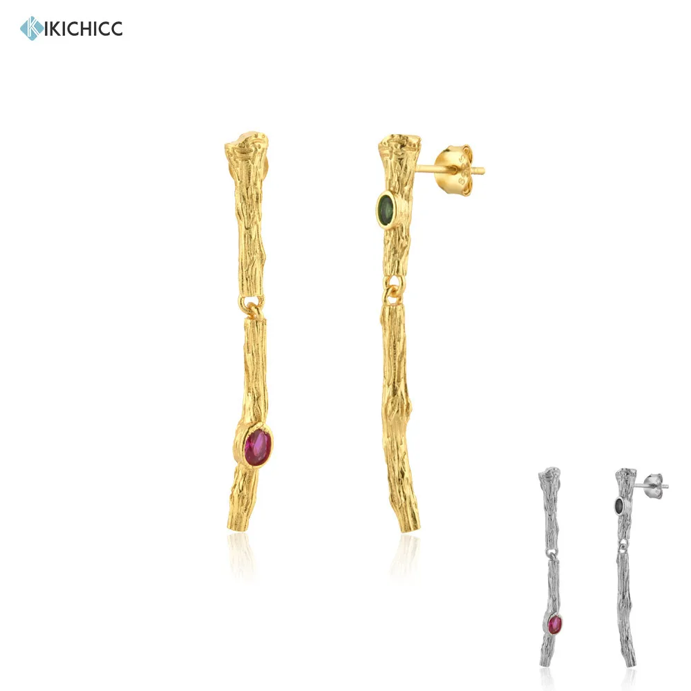 Kikichicc European 925 Sterling Silver Gold Rose Red Green Truk Drop Earring Women Fashion Crystal Luxury Tiny Loops Piercing