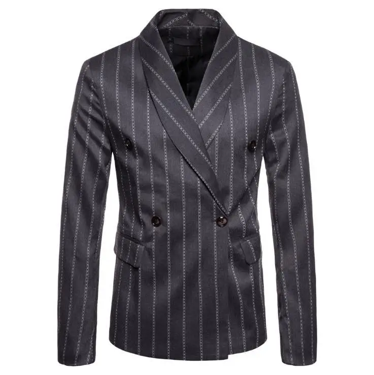 2020 simple men's Luxury Double-breasted jacket new plus size stripes green collar Business casual suit Formal Party blazer