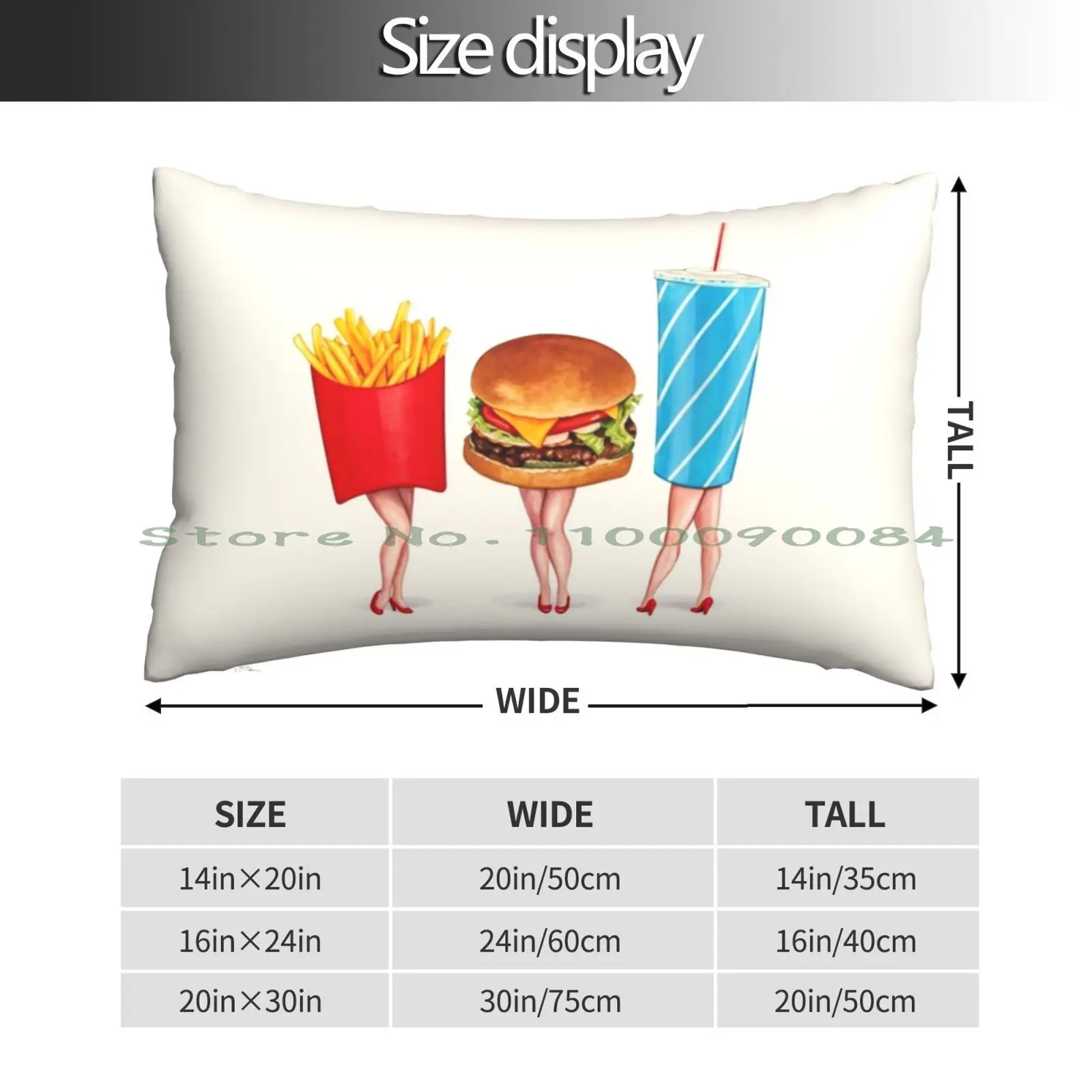 Combo Meal Pin-Ups Pillow Case 20x30 50*75 Sofa Bedroom Food Up Vintage Retro Cheeseburger Soda Pop Fries Long Rectangle